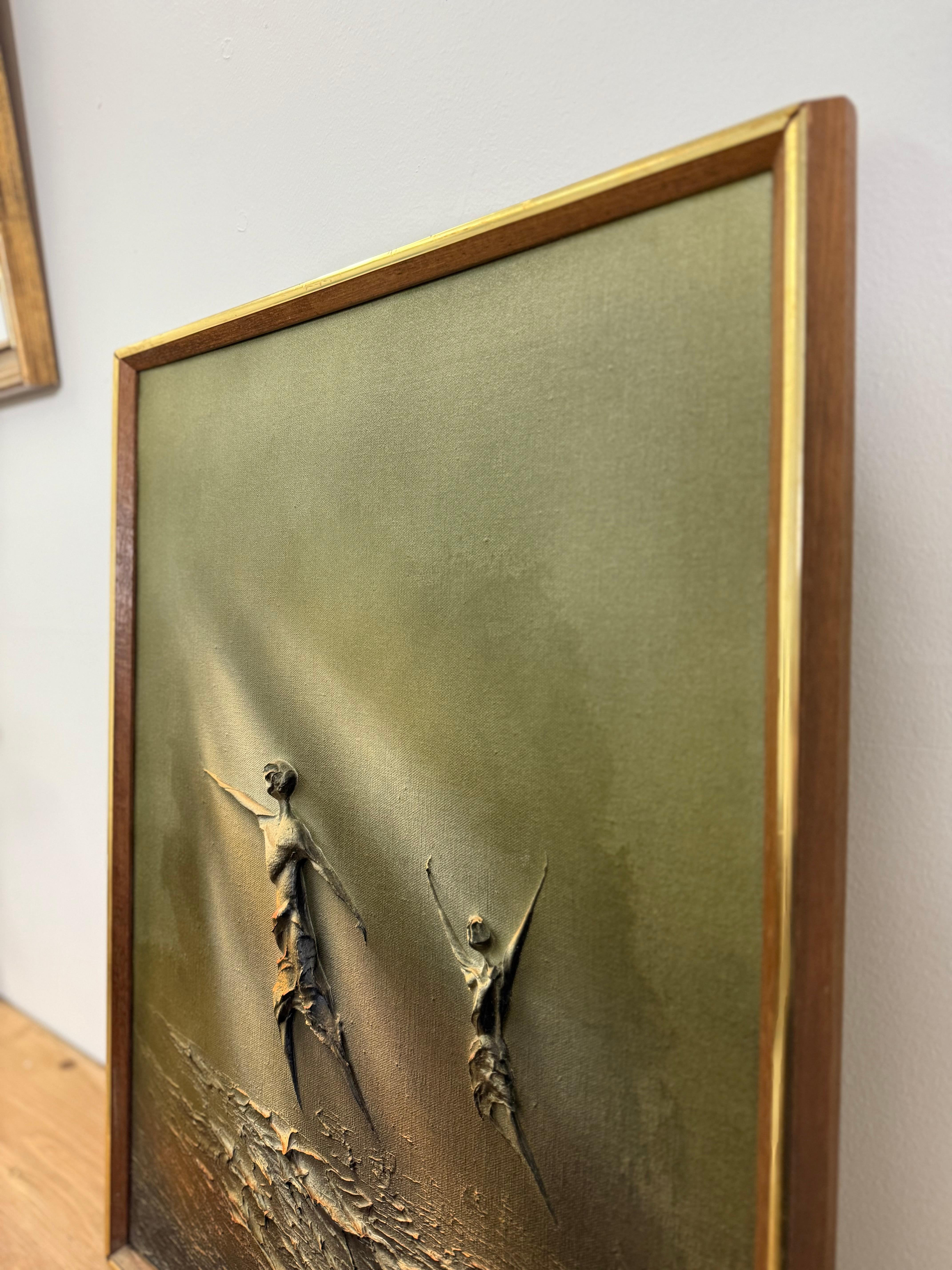 Late 20th Century vintage mid century modern style textured painting by Norway Artist Ivar Bruun For Sale