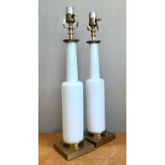 Lampes de table vintage en céramique blanche, style « Mid-Century Modern »