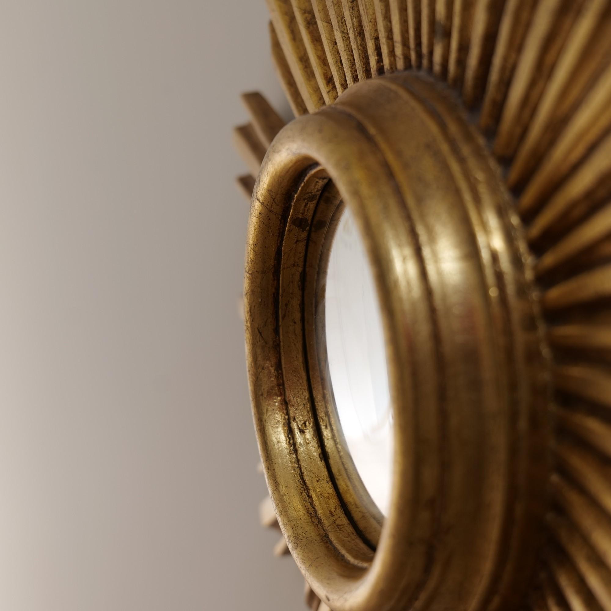 vintage mid century modern sunburst convex mirror - 1960s (Spiegel) im Angebot