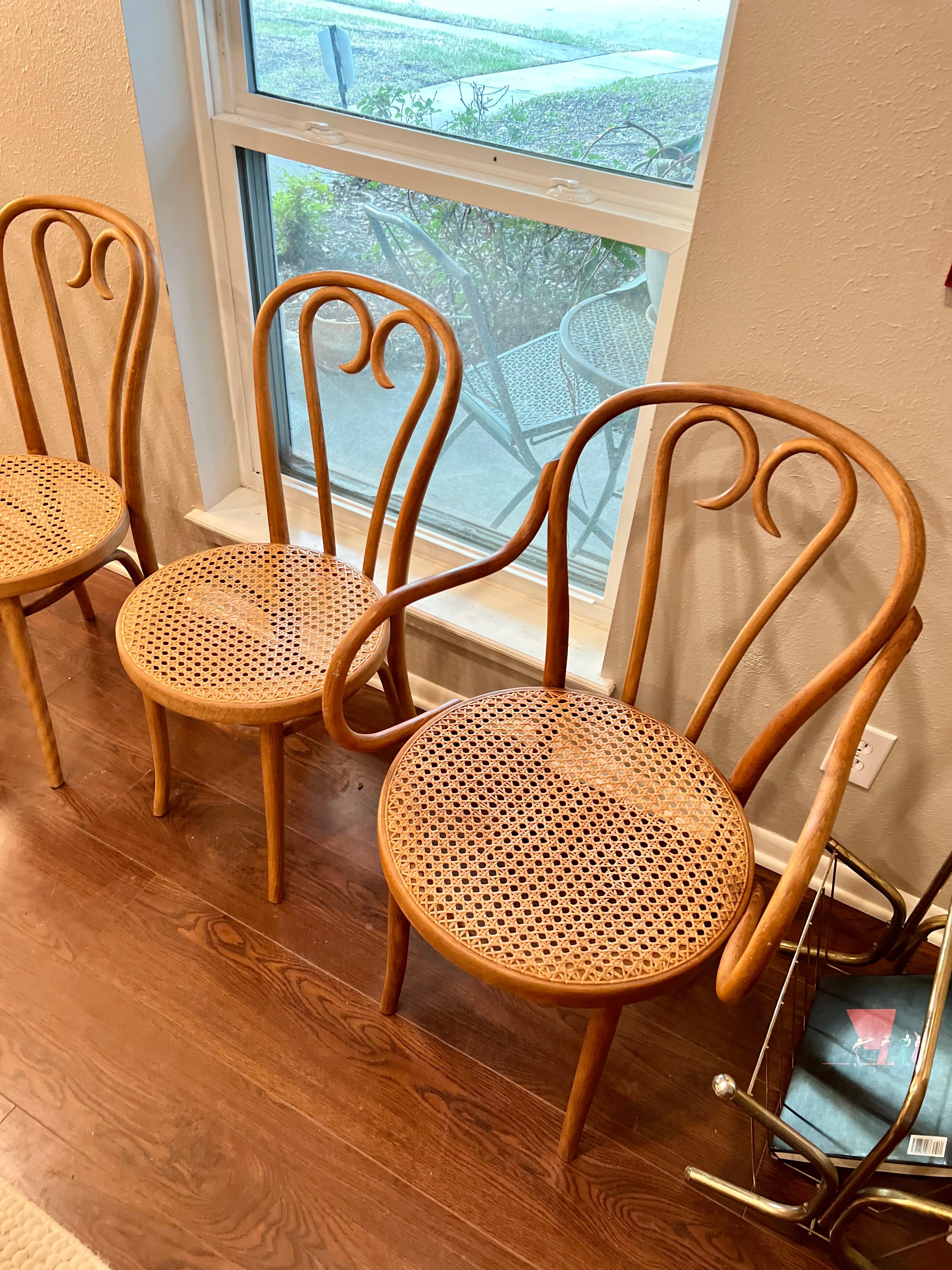 Vintage Mid-Century Modern Sweetheart Bistro Cane Thonet Chairs Set of 4 6