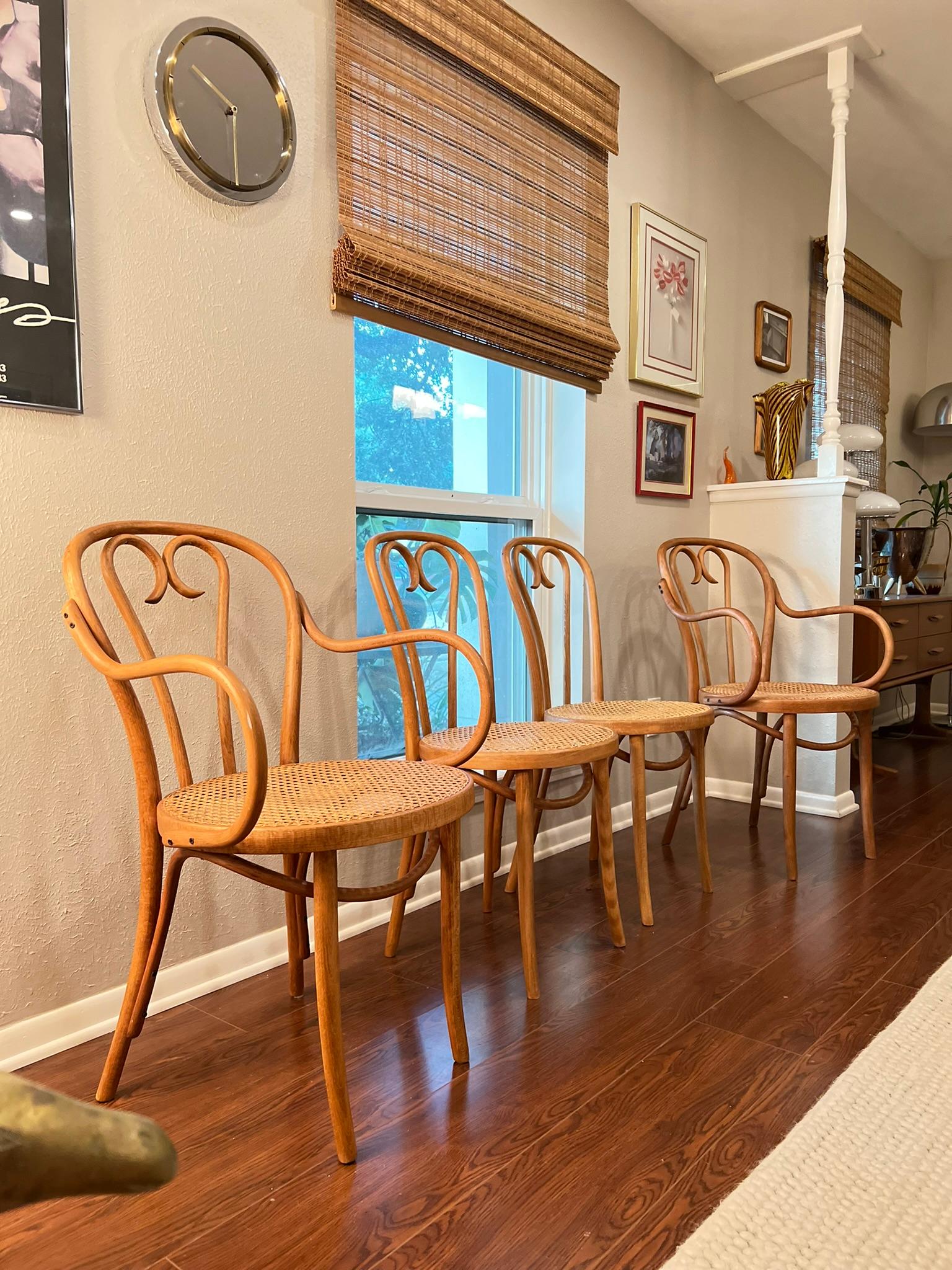 Vintage Mid-Century Modern Sweetheart Bistro Cane Thonet Chairs Set of 4 7