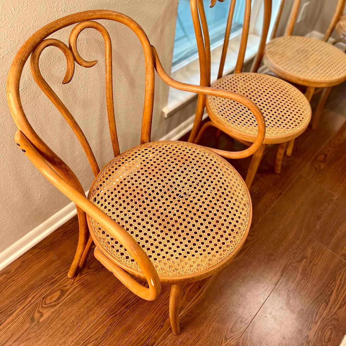 Vintage Mid-Century Modern Sweetheart Bistro Cane Thonet Chairs Set of 4 In Good Condition In Houston, TX
