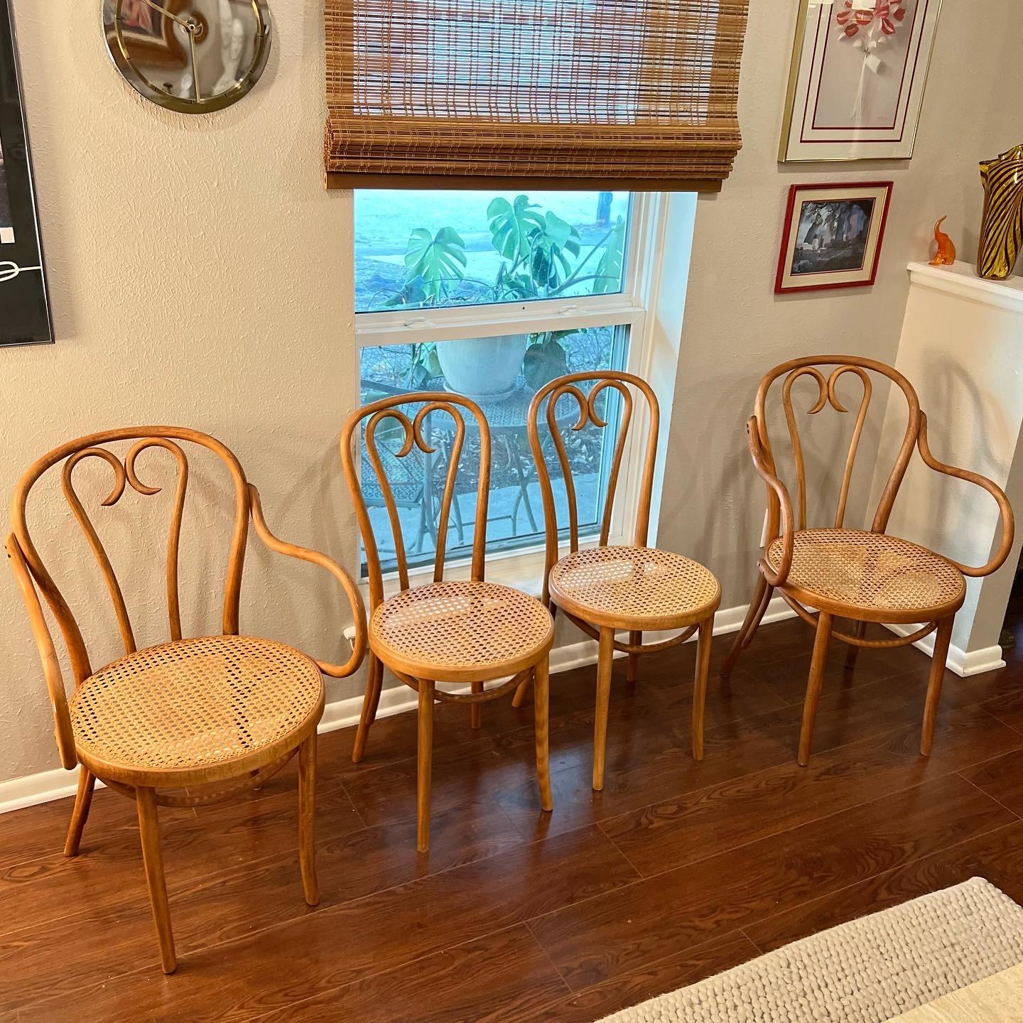 Bentwood Vintage Mid-Century Modern Sweetheart Bistro Cane Thonet Chairs Set of 4