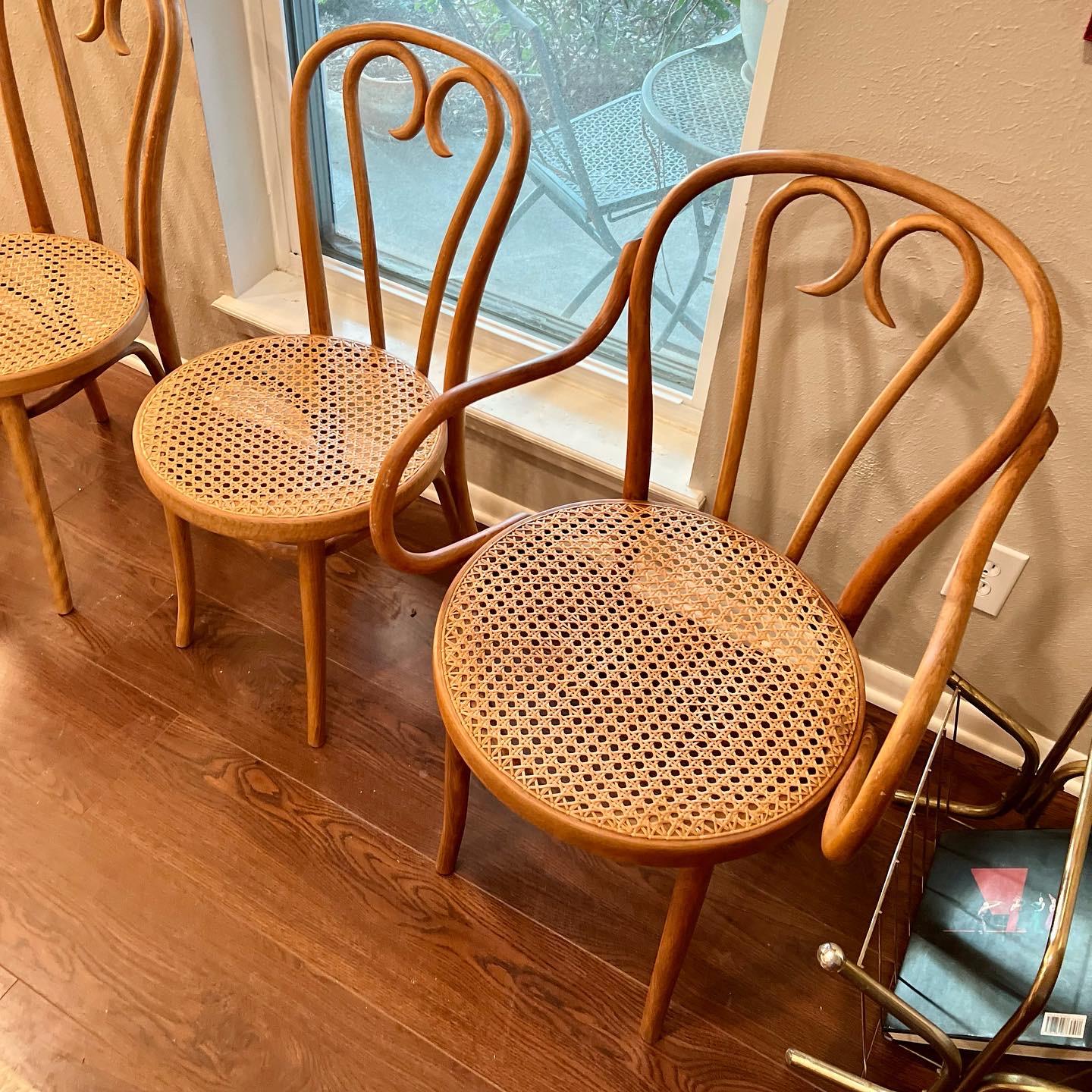 Vintage Mid-Century Modern Sweetheart Bistro Cane Thonet Chairs Set of 4 1