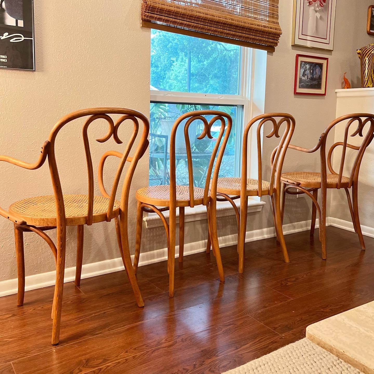 Vintage Mid-Century Modern Sweetheart Bistro Cane Thonet Chairs Set of 4 2