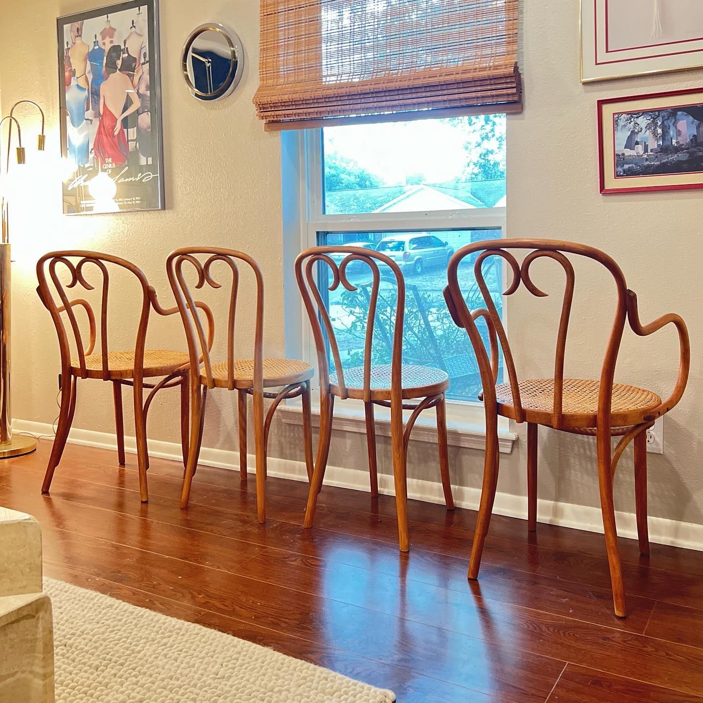Vintage Mid-Century Modern Sweetheart Bistro Cane Thonet Chairs Set of 4 3