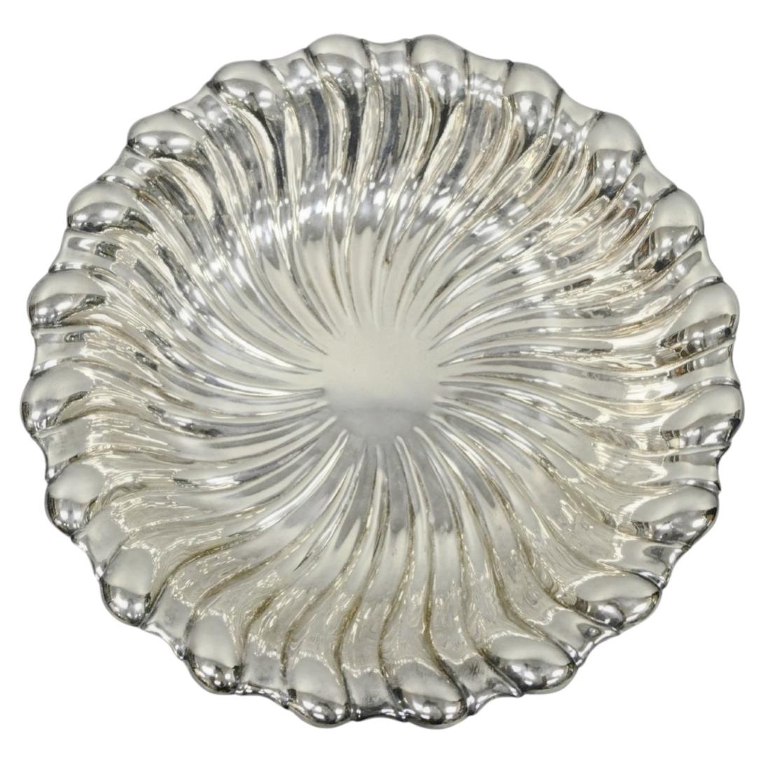 Vintage Mid Century Modern Swirl Pattern Silver Plated Centerpiece Fruit Bowl For Sale