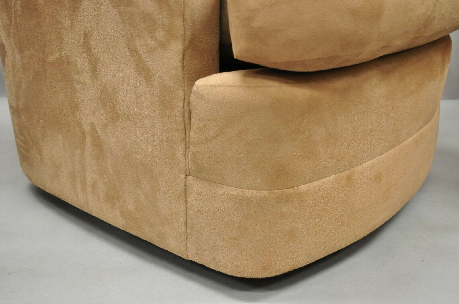 Ultrasuede Vintage Mid-Century Modern Swivel Brown Upholstered Lounge Club Chairs, a Pair For Sale