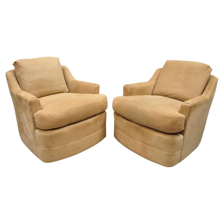 Vintage MidCentury Modern Swivel Brown Upholstered Lounge Club Chairs