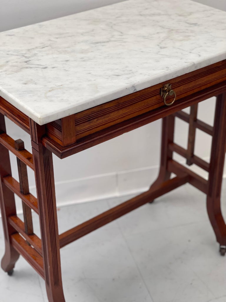 Vintage MidCentury Modern Table with Marble Top For Sale at 1stDibs