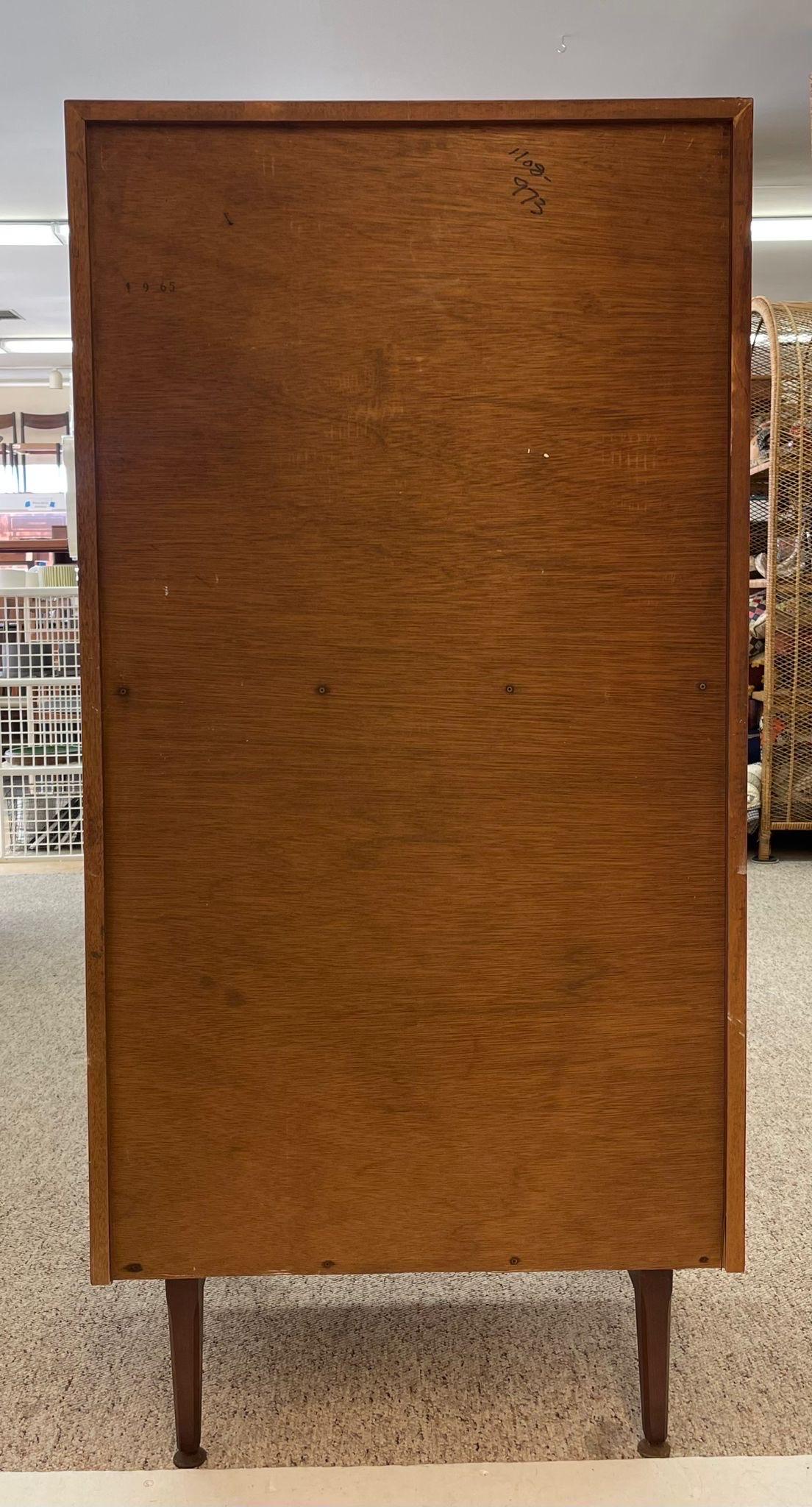 Walnut Vintage Mid Century Modern Tall Chest of Drawers Dresser by Meredew Uk Import. For Sale