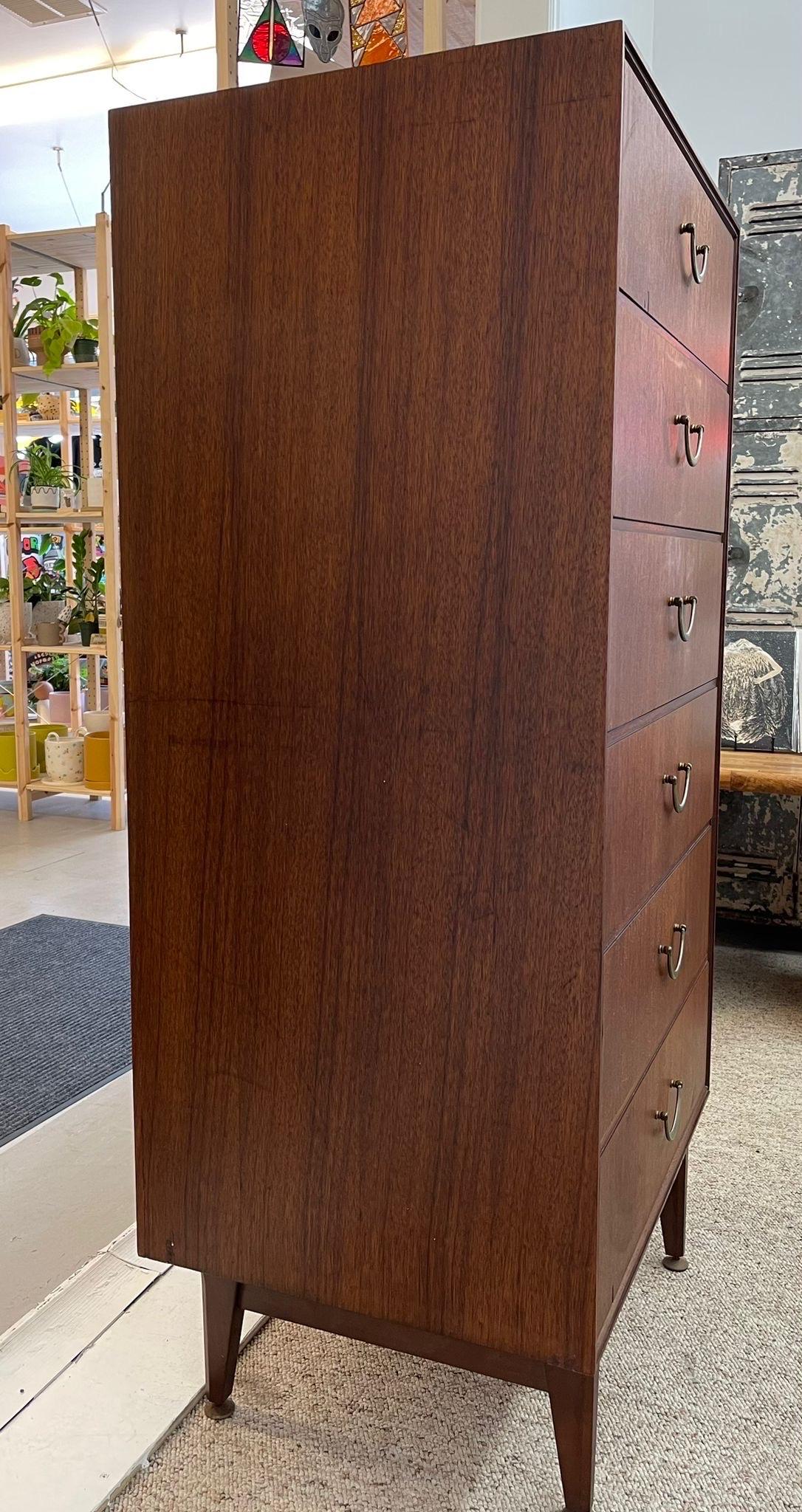 Vintage Mid Century Modern Tall Chest of Drawers Dresser by Meredew Uk Import. For Sale 1
