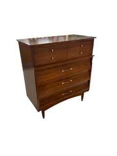 Vintage Mid Century Modern Tallboy Dresser With Dovetail Drawers