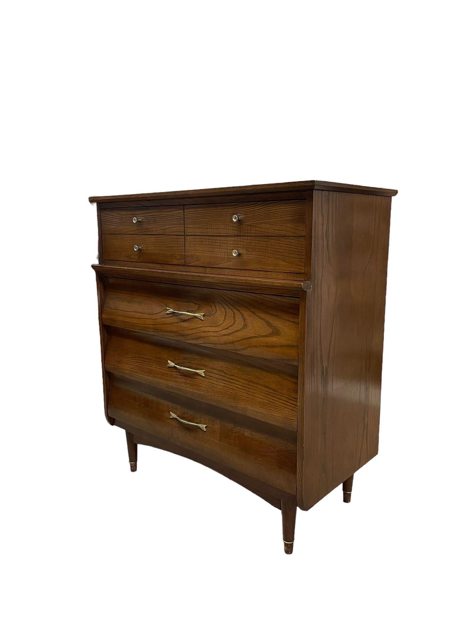 Mid-Century Modern Vintage Mid Century Modern Tallboy Dresser With Dovetail Drawers For Sale