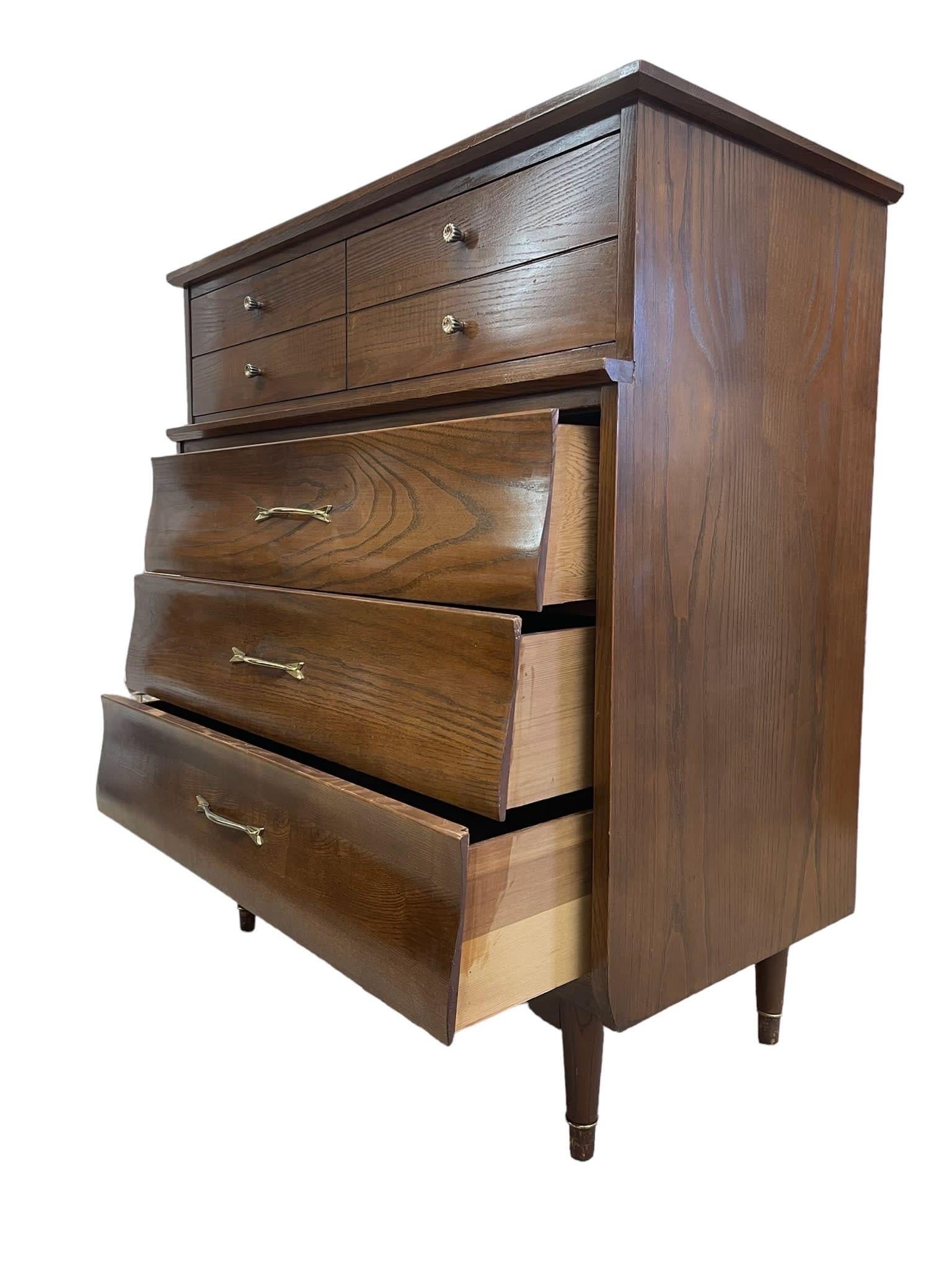 Late 20th Century Vintage Mid Century Modern Tallboy Dresser With Dovetail Drawers For Sale