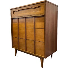 Vintage Mid-Century Modern Tallboy Dresser with Sculpted Front