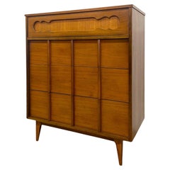 Vintage Mid-Century Modern Tallboy Dresser with Sculpted Front