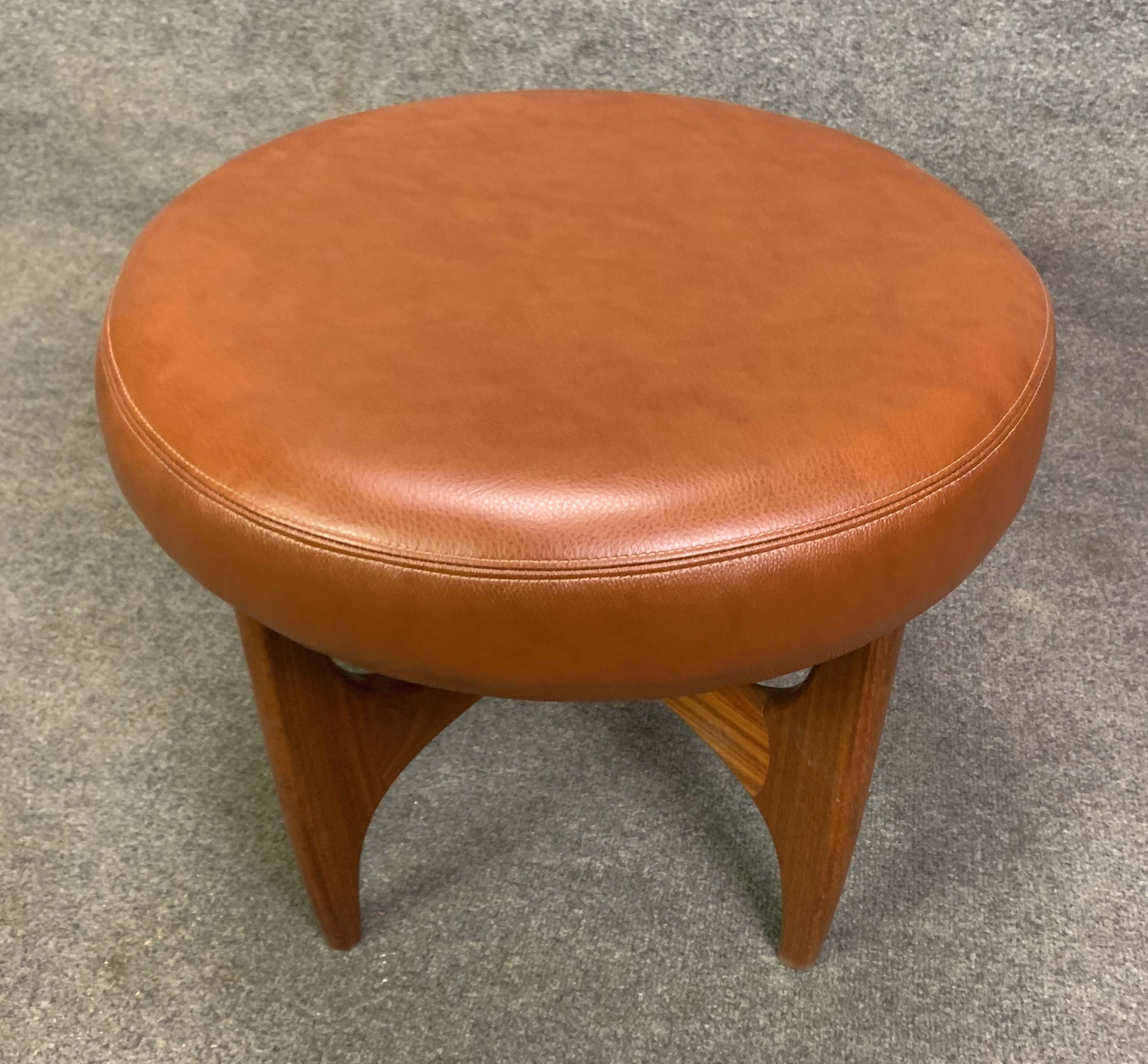 English Vintage Mid-Century Modern Teak and Leather 