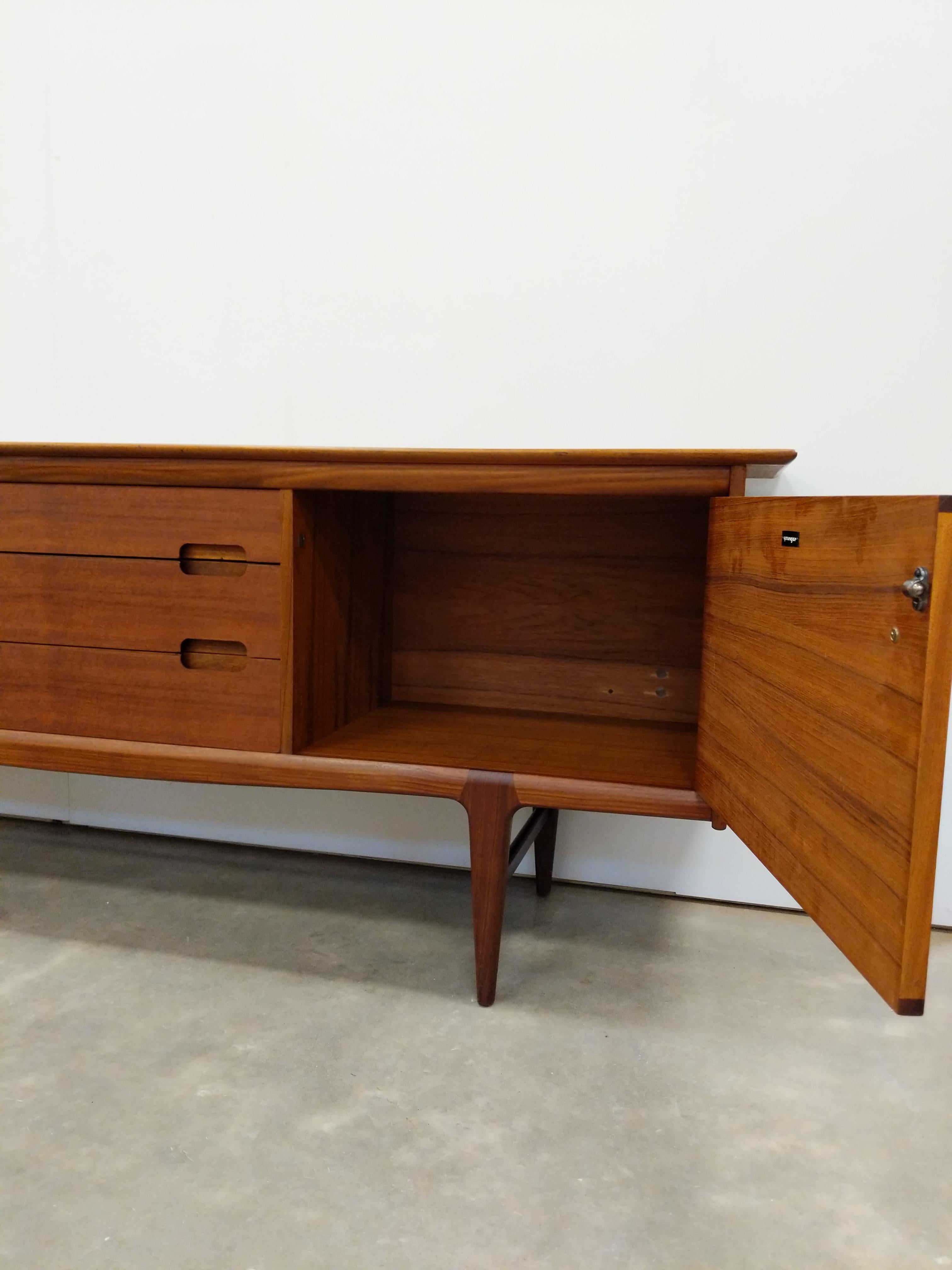 British Vintage Mid Century Modern Teak Credenza by Younger For Sale