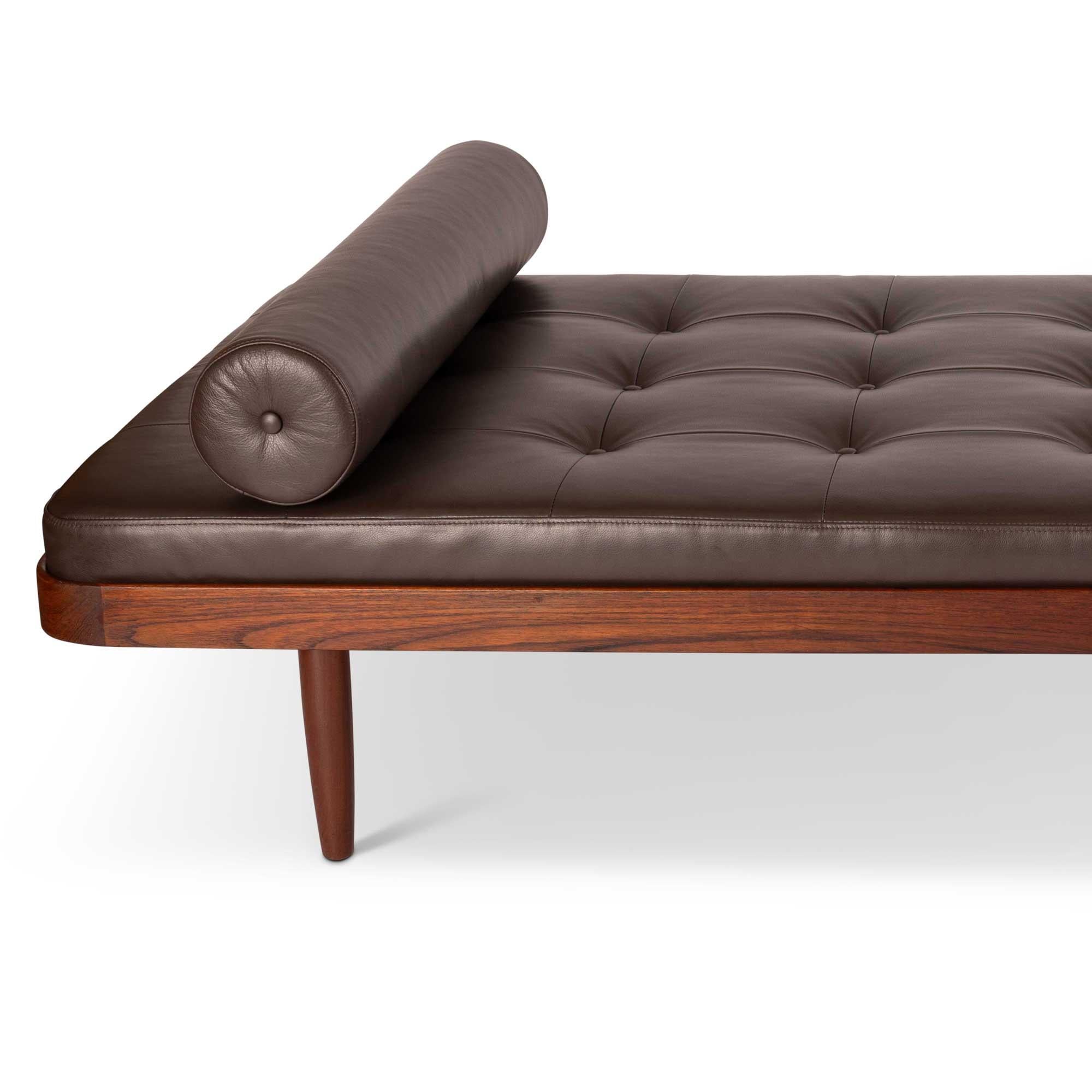 Danish Vintage Mid-Century Modern Teak Daybed in Tufted Brown Leather