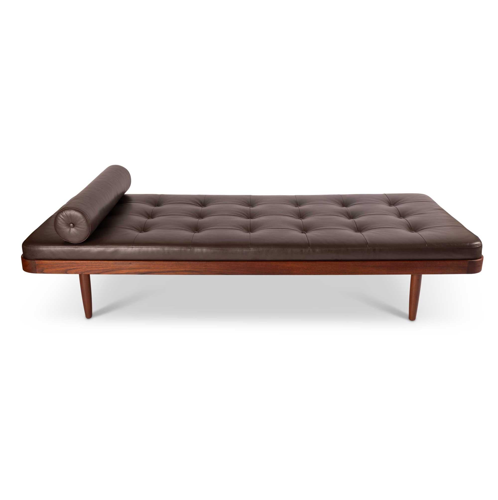 20th Century Vintage Mid-Century Modern Teak Daybed in Tufted Brown Leather