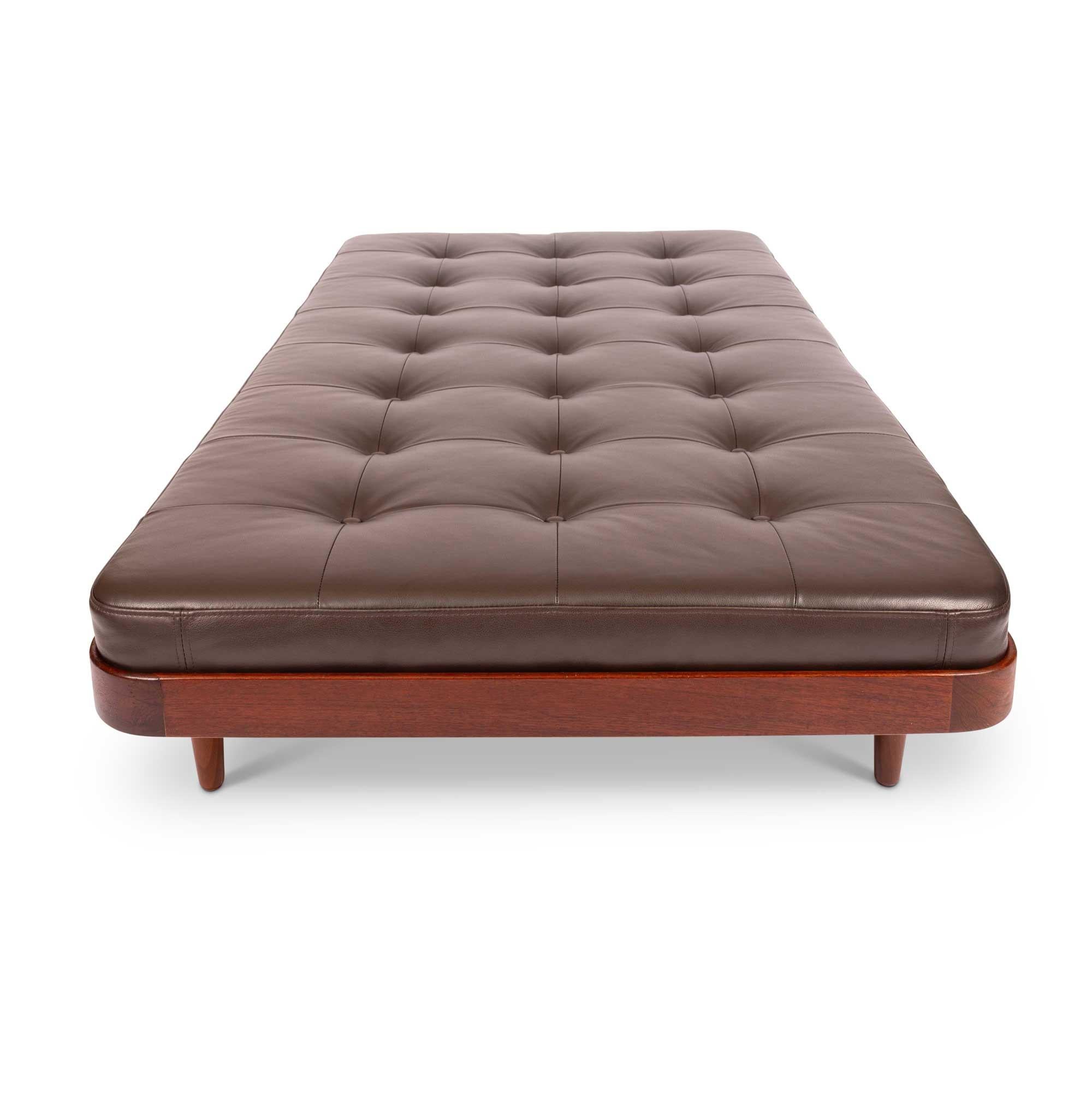 Vintage Mid-Century Modern Teak Daybed in Tufted Brown Leather 2