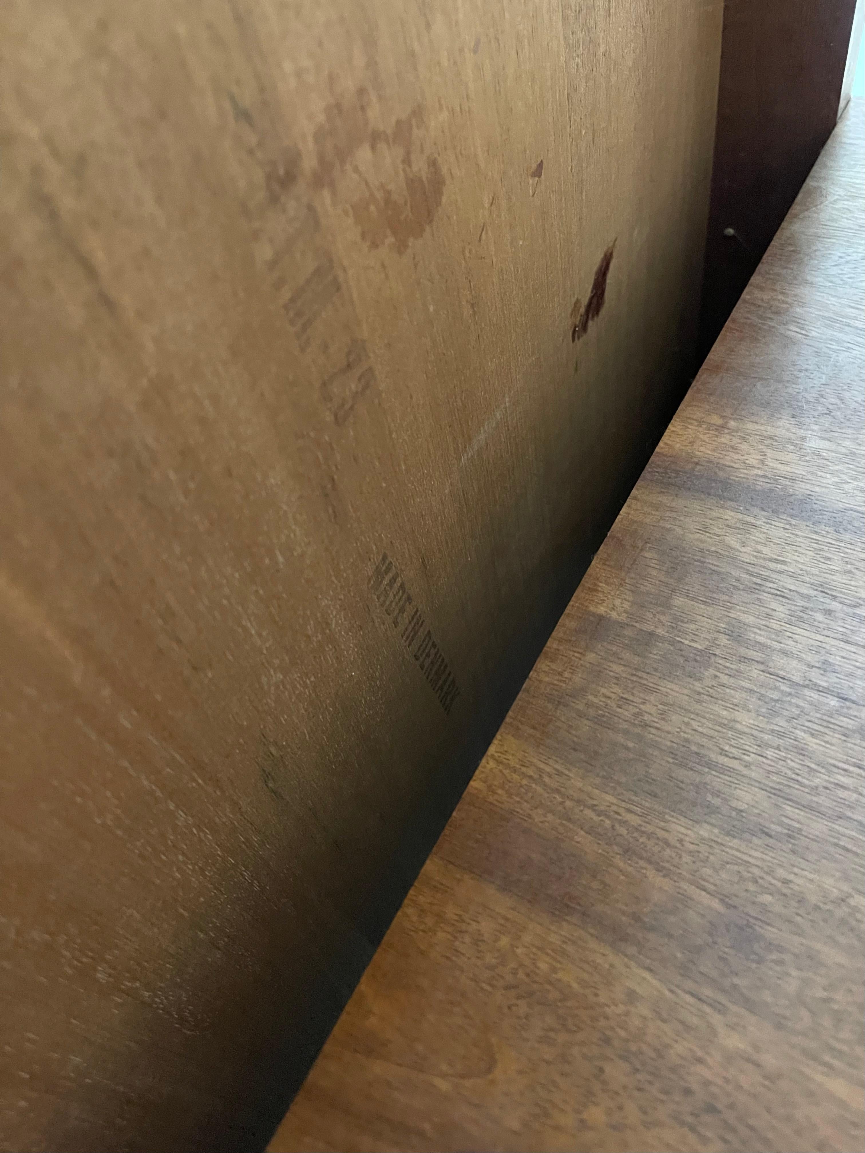 Vintage Mid-Century Modern Teak Desk with Sculpted Handles. Made in Denmark. For Sale 6