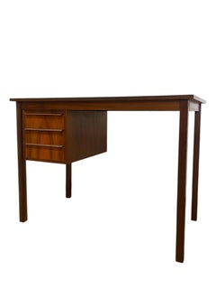 Vintage Mid-Century Modern Teak Desk with Sculpted Handles. Made in Denmark.