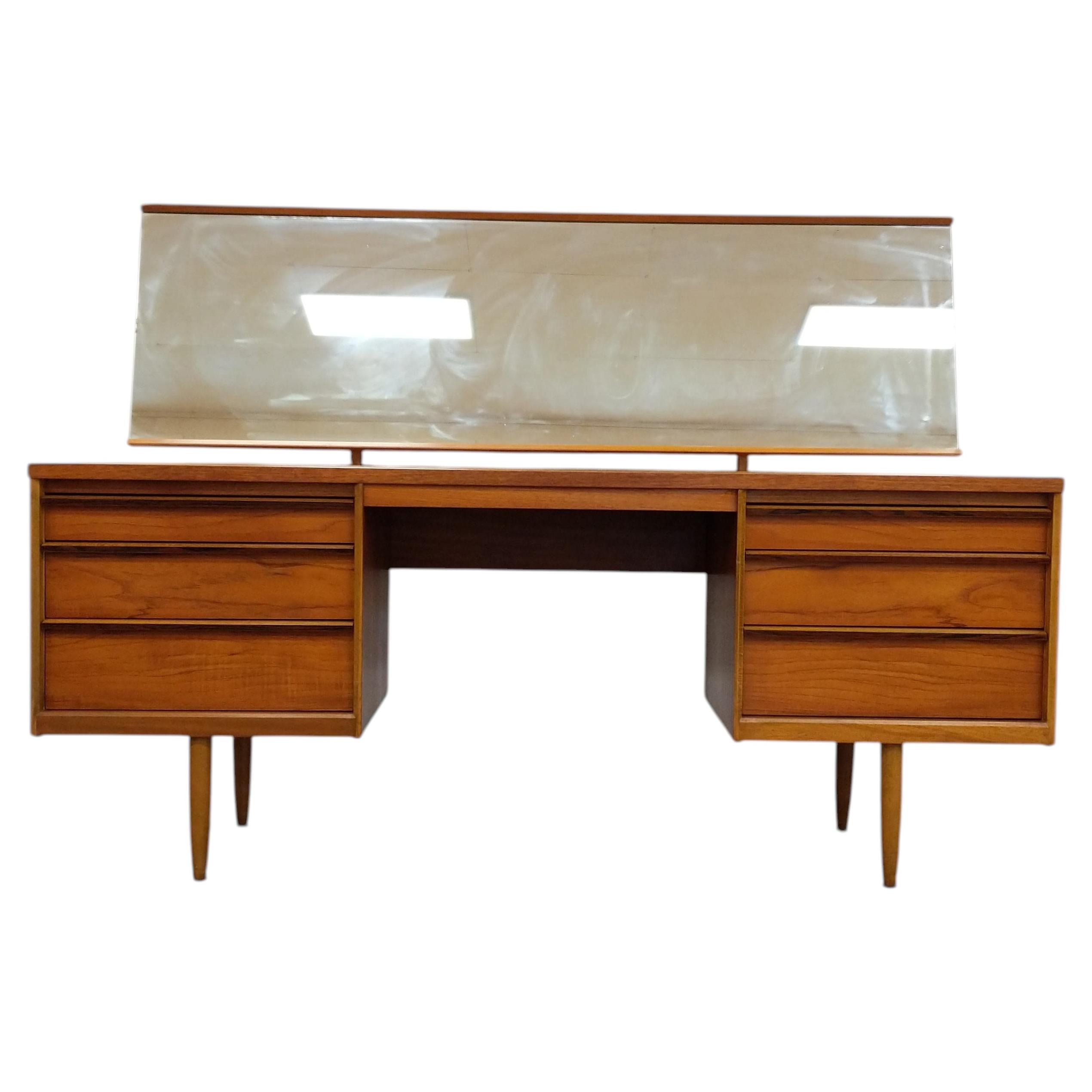 Vintage Mid Century Modern Teak Dressing Table / Desk with Mirror by Austinsuite