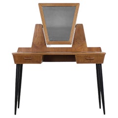 Vintage Mid-Century Modern Teak Dressing Table with Mirror&Hand Painted Tabletop