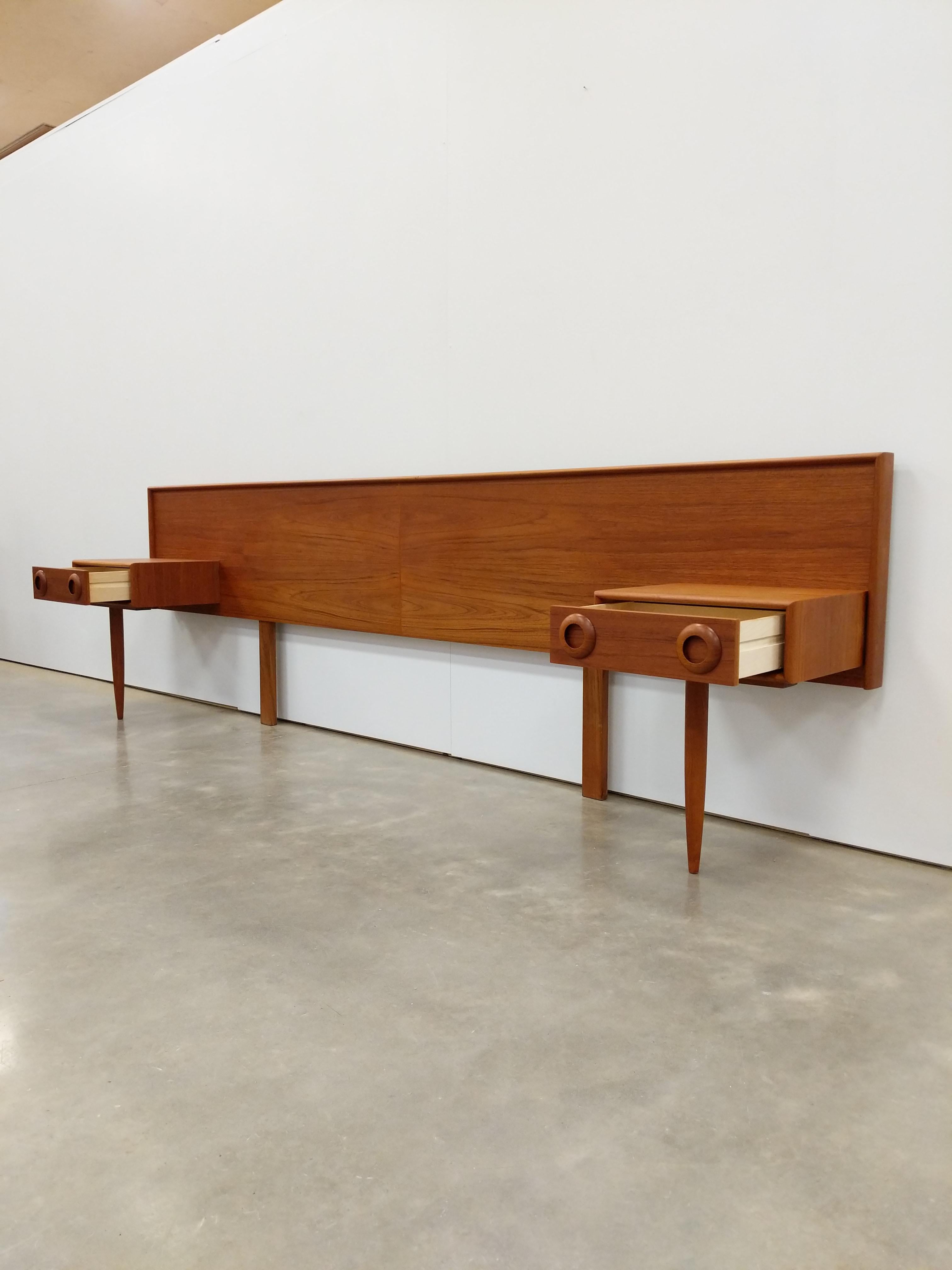 Mid-Century Modern Vintage Mid Century Modern Teak King Headboad with Nightstands