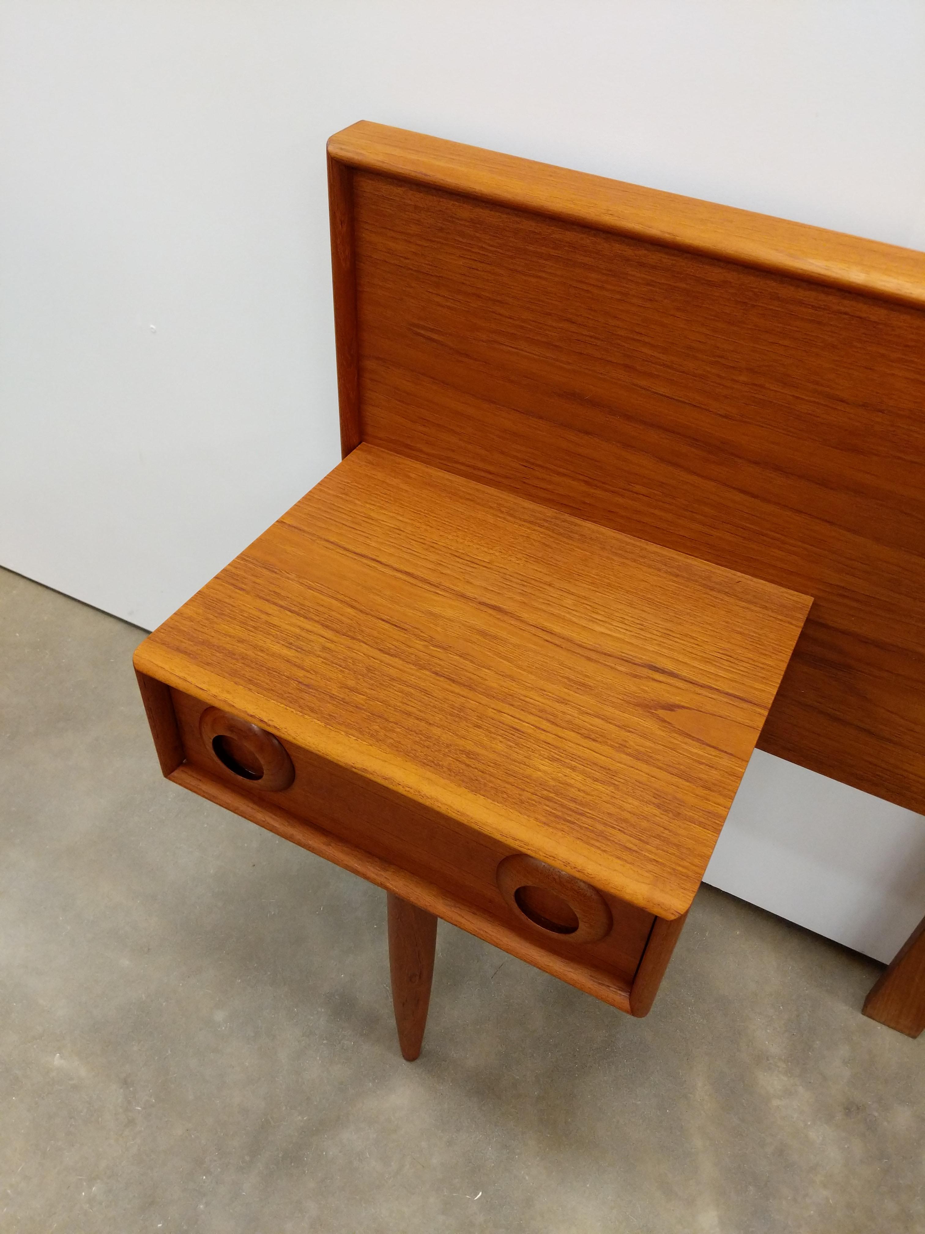 20th Century Vintage Mid Century Modern Teak King Headboad with Nightstands