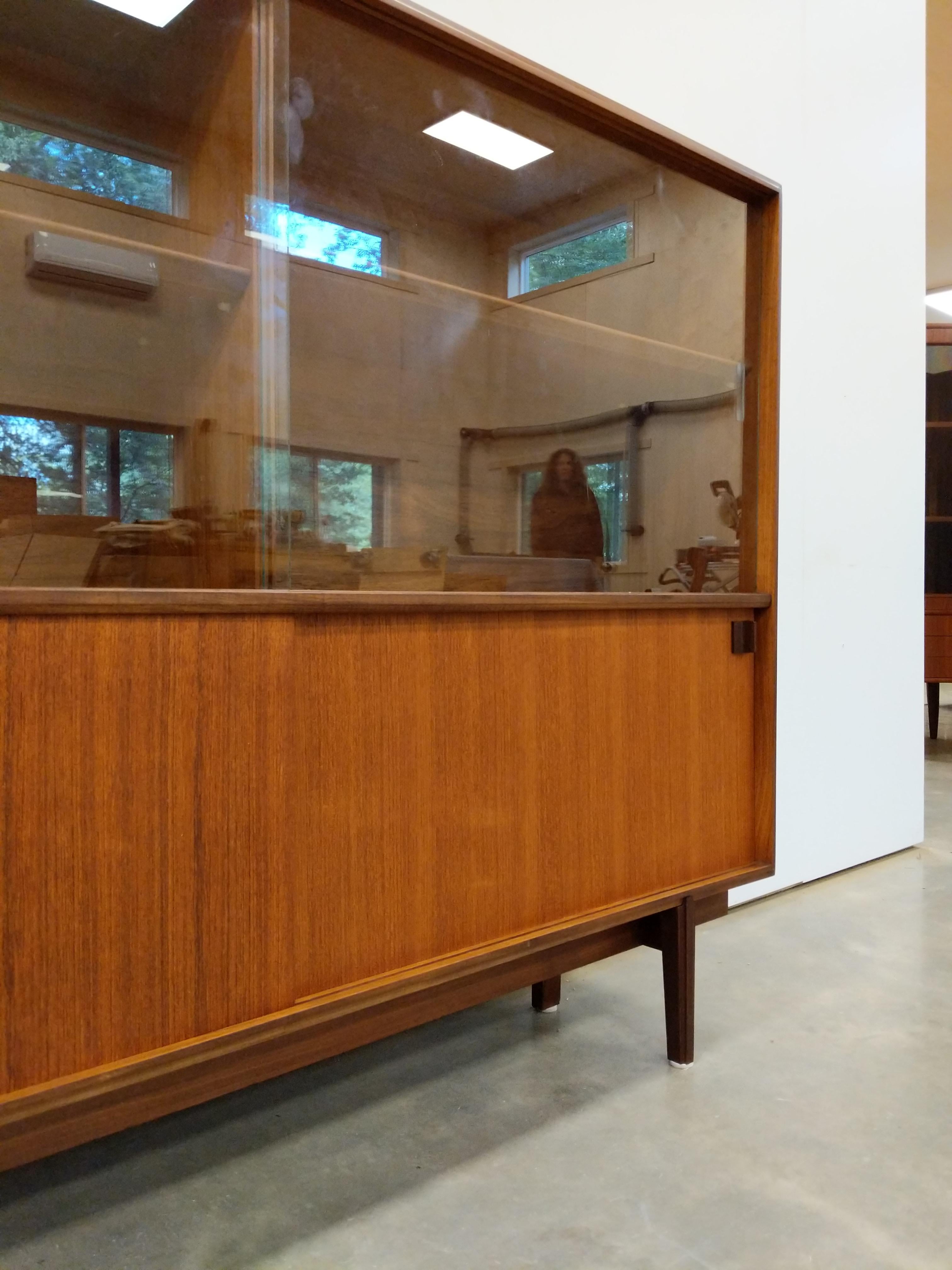 Glass Vintage Mid Century Modern Teak Sideboard / Cabinet by Beaver & Tapley