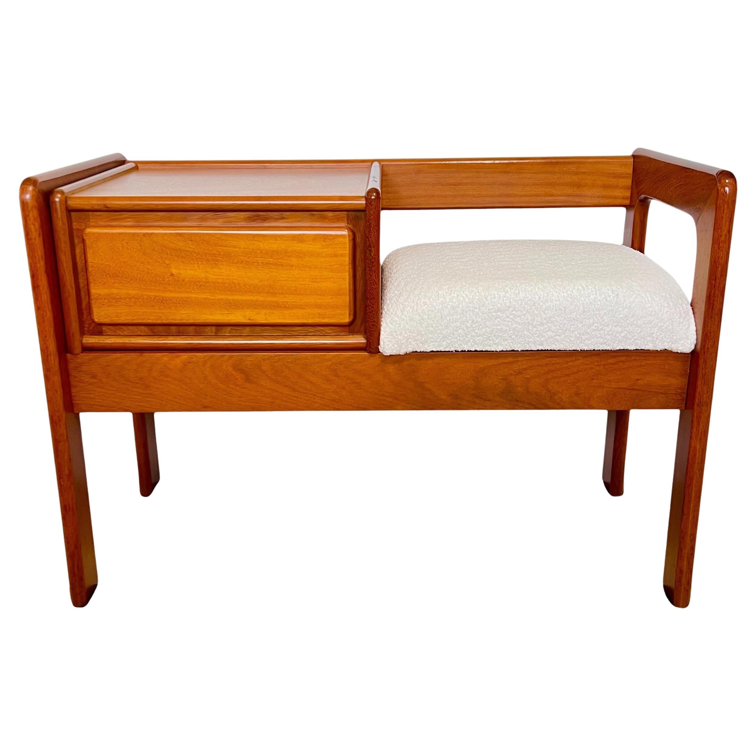 Banc téléphonique en teck Vintage Mid-Century Modern en vente