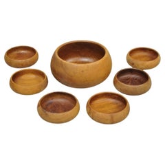 Vintage Mid Century Modern Teak Wood Goodwood Benjamin Medwin Salad Bowl Set 7pc
