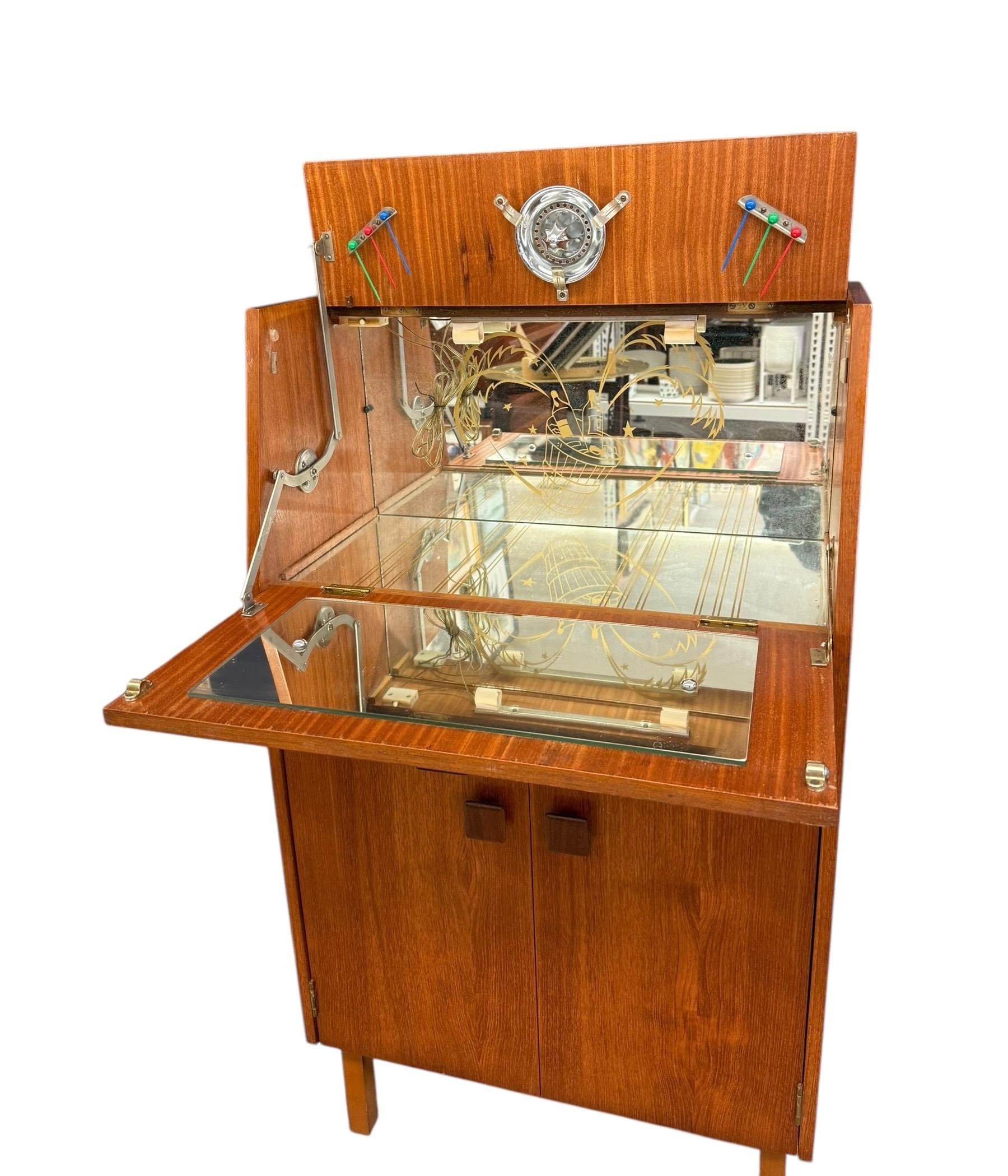 Vintage Mid Century Modern Teak Wood Petite Flip Top Cocktail Table Bar Cabinet For Sale 5