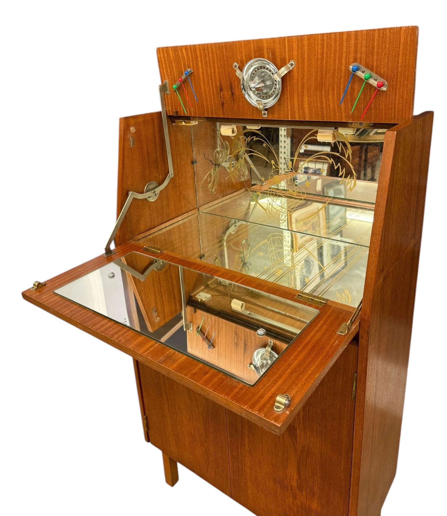 Vintage Mid Century Modern Teak Wood Petite Flip Top Cocktail Table Bar Cabinet For Sale 3