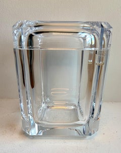 Vintage Mid-Century Modern Thick Lucite Square Faceted Ice Bucket, Italy, 1970's