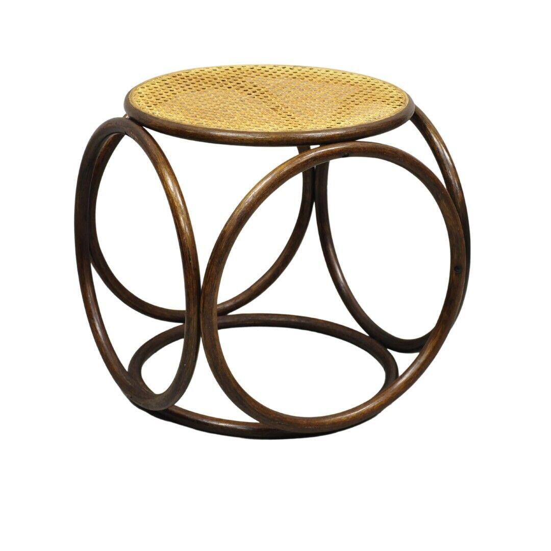 Vintage Mid Century Modern Thonet Bentwood Cane Seat Round Stool (A). Circa Mid 20th Century. Measurements: 16.5