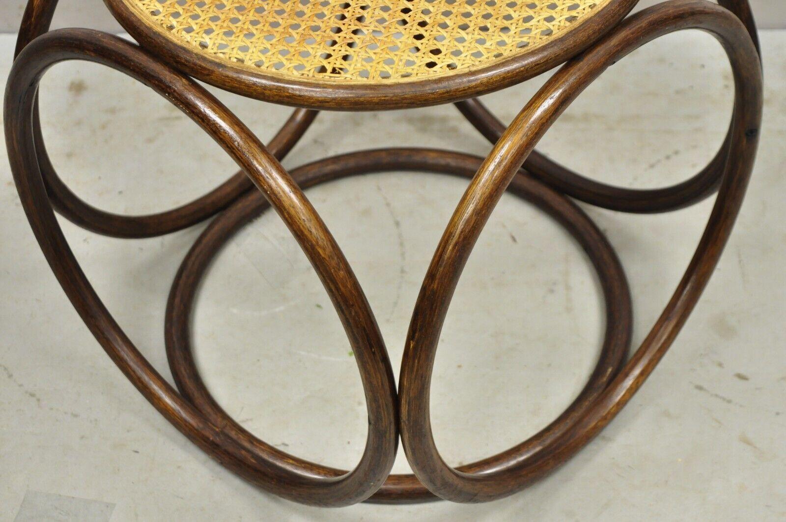 Caning Vintage Mid Century Modern Thonet Bentwood Cane Seat Round Stool (A)