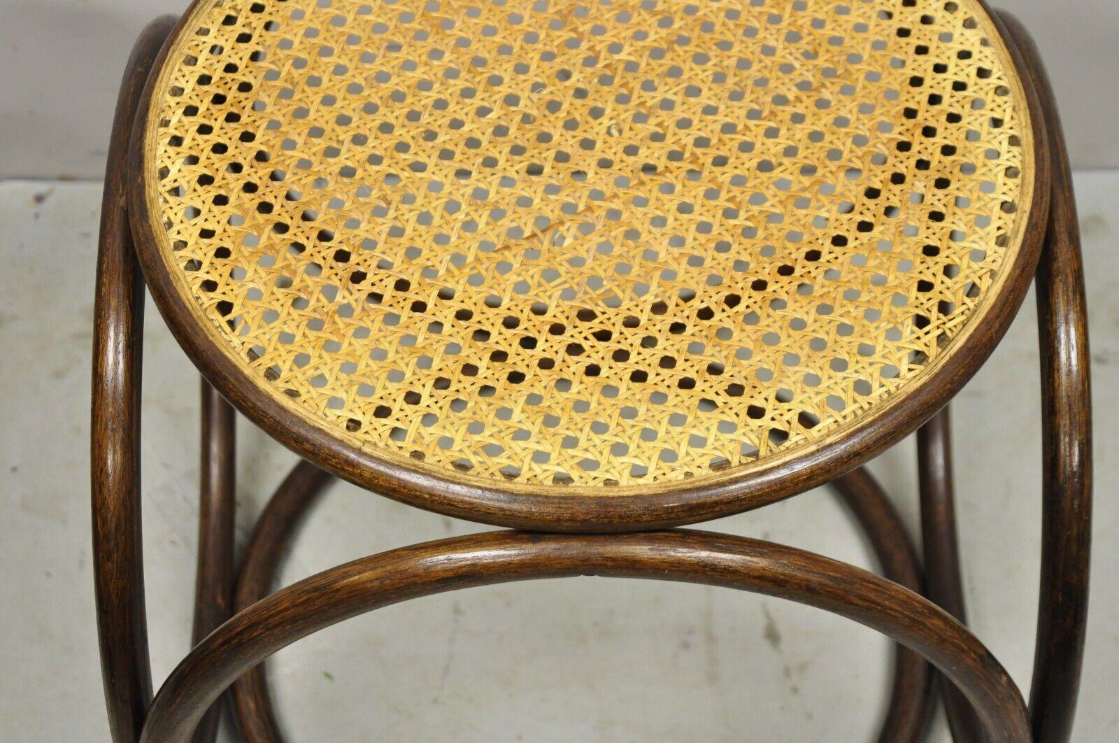 Vintage Mid Century Modern Thonet Bentwood Cane Seat Round Stool (A) In Good Condition In Philadelphia, PA