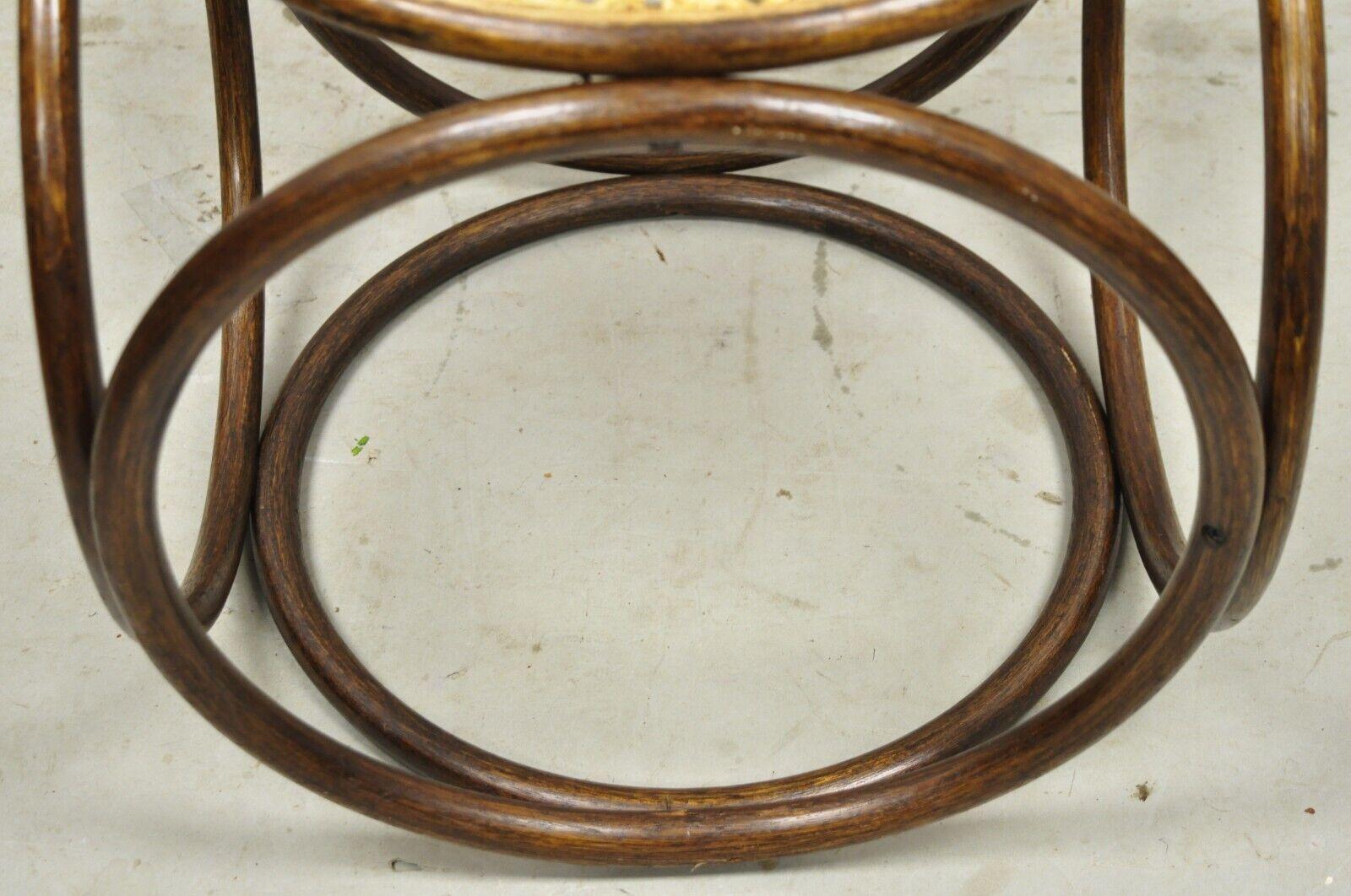 20th Century Vintage Mid Century Modern Thonet Bentwood Cane Seat Round Stool (A)