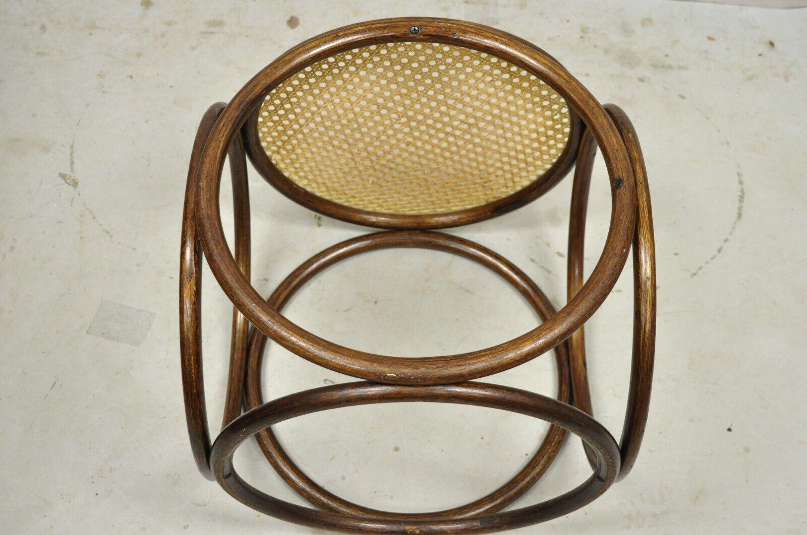 Vintage Mid Century Modern Thonet Bentwood Cane Seat Round Stool (A) 1