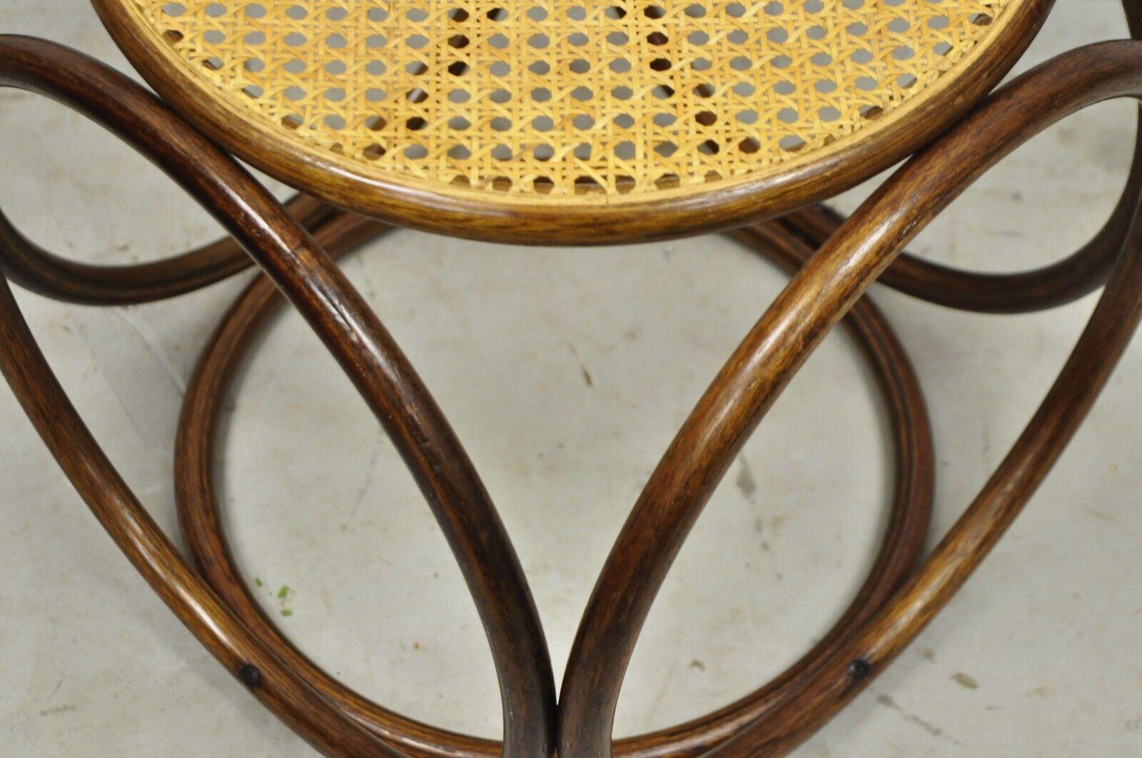 20th Century Vintage Mid Century Modern Thonet Bentwood Cane Seat Round Stool (B) For Sale