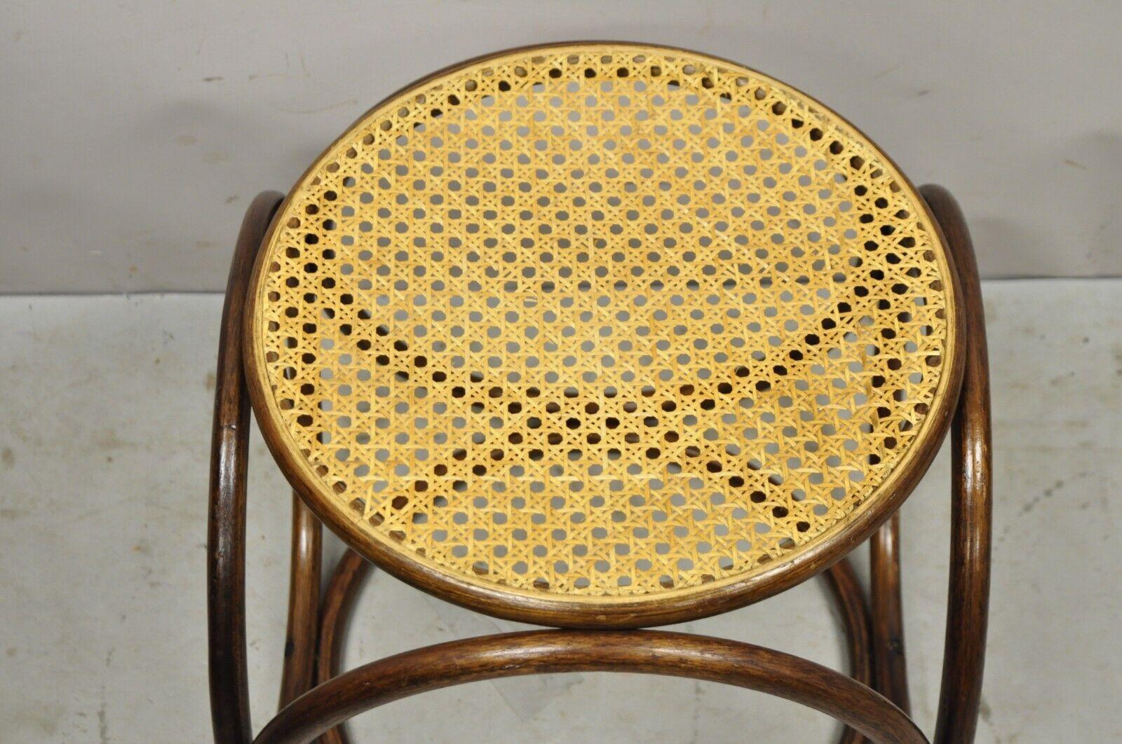 Mid-Century Modern Vintage Mid Century Modern Thonet Bentwood Cane Seat Round Stool (B) For Sale