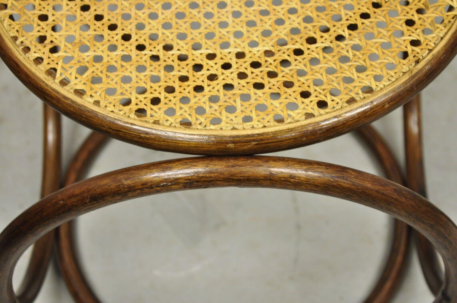 Vintage Mid Century Modern Thonet Bentwood Cane Seat Round Stool (B) For Sale 1