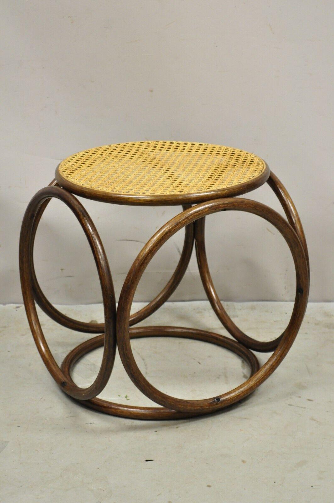 Vintage Mid Century Modern Thonet Bentwood Cane Seat Round Stool (B) For Sale 3