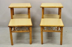 Vintage Mid Century Modern Tiki Room Rattan Bamboo Step Up End Tables - a Pair