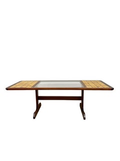Vintage Mid-Century Modern Tile-Top Coffee Table w/ Removable Glass Center Panel