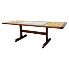 Vintage Mid-Century Modern Tile-Top Coffee Table w/ Removable Glass Center Panel